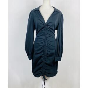 Storets Size Small Cinched Drawstring Collared Long Sleeve Dress Black
